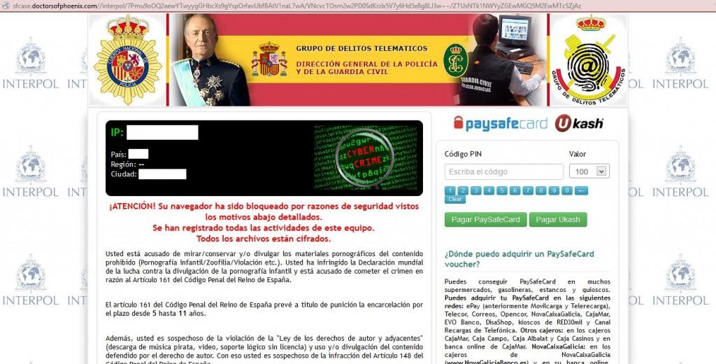 La policía bloquea tu navegador Supuesta página de la policía y de la Guardia Civil en la que me avisan de que he cometido un delito informático y me bloquean el navegador.