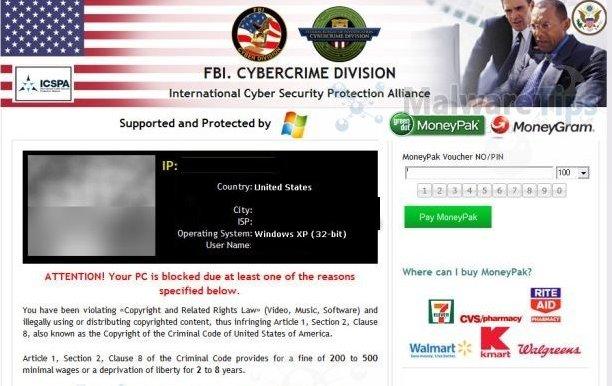 La policía bloquea tu navegador Virus de la policía bloquea tu navegador de Estados Unidos