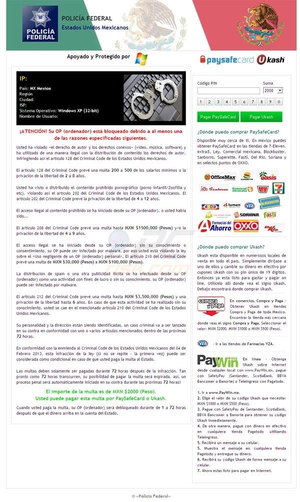 La policía bloquea tu navegador Virus de la polica bloque tu navegador de México
