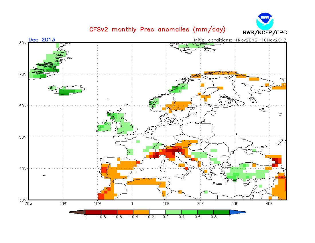 Previsión según la NOAA para noviembre, diciembre y enero 2013-2014