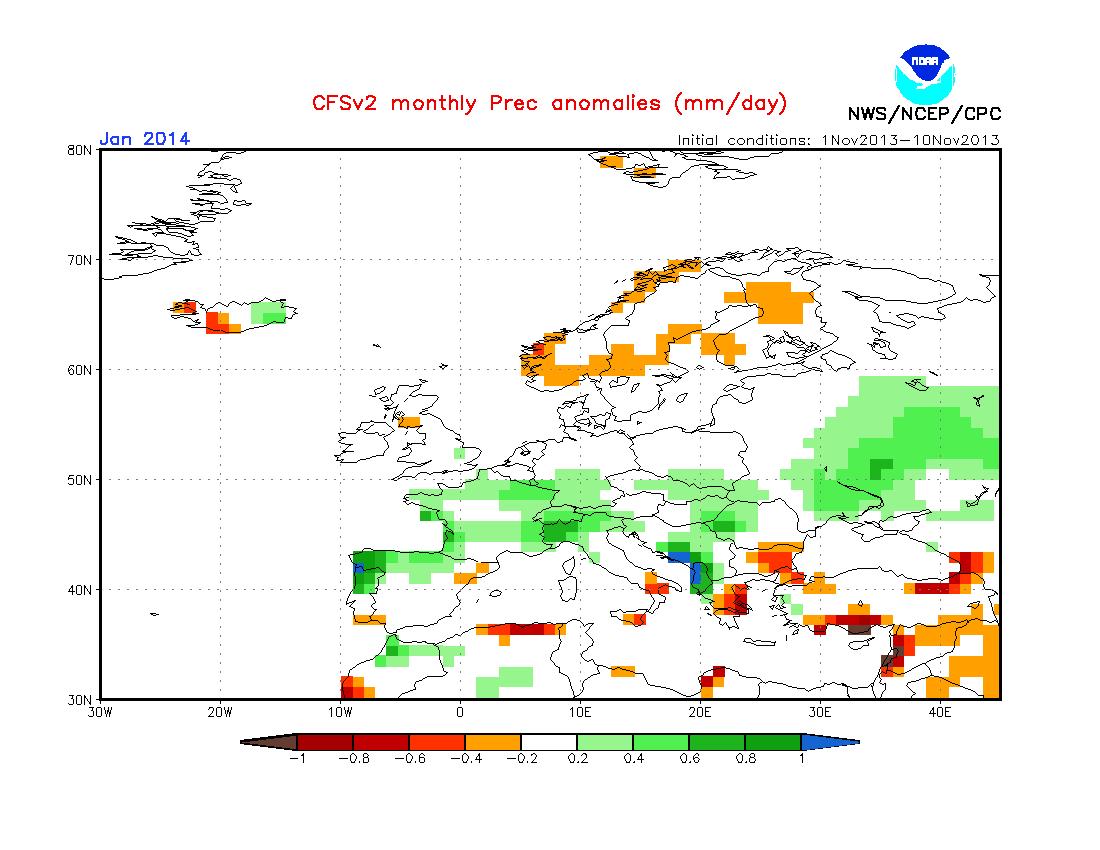 Previsión según la NOAA para noviembre, diciembre y enero 2013-2014