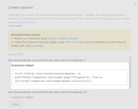 seguridad en Google Webmaster Tools Google Webmaster Tools fragmento sospechoso