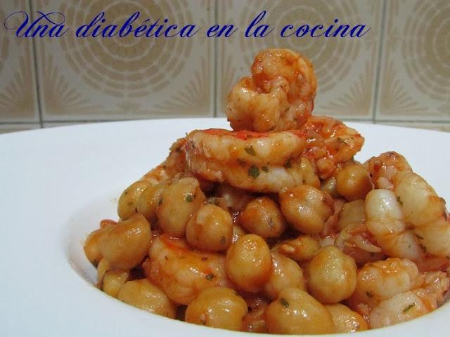 Garbanzos salteados con langostinos y el conteo de las distintas raciones aptas para diabéticos Garbanzos salteados con langostinos y el conteo de las distintas raciones aptas para diabéticos