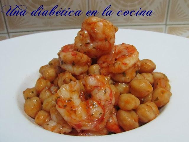 Garbanzos salteados con langostinos y el conteo de las distintas raciones aptas para diabéticos Garbanzos salteados con langostinos y el conteo de las distintas raciones aptas para diabéticos