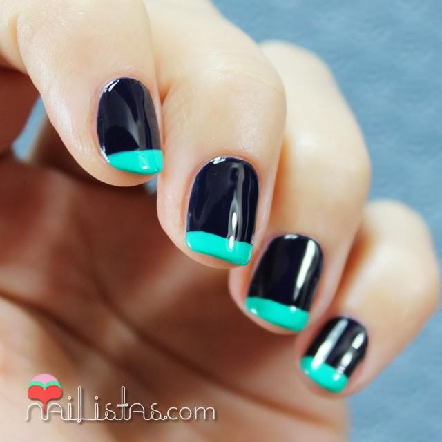 Uñas con manicura francesa de colores en azul y verde Uñas con manicura francesa de colores en azul y verde
