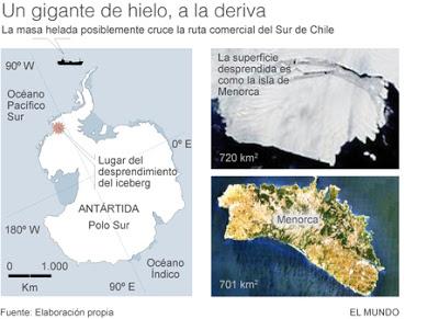 Un iceberg gigante como la isla de menorca se desprende de la Antártida a la deriva