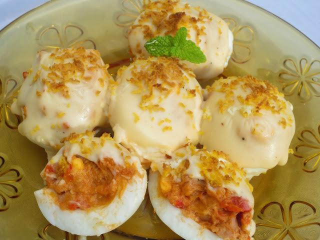 Huevos rellenos gratinados olla GM Huevos rellenos gratinados olla GM