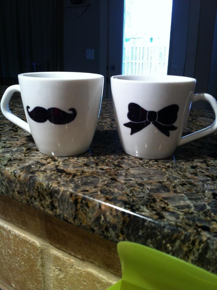 Mugs.. adorable! I like the bow way better than red lips paired with the mustache!