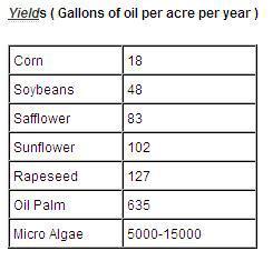 Biocombustibles de microalgas (II) Comparación de los rendimientos medios de aceite producido a partir de algas con otras semillas oleaginosas. /oilgae.com