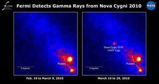 Una nueva clase de explosión estelar Imagen de los rayos gamma de V407 Cygni obtenida por el telescopio Fermi