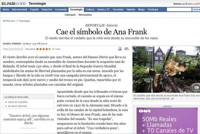 El viento derriba el castaño que Ana Frank veía desde su escondite