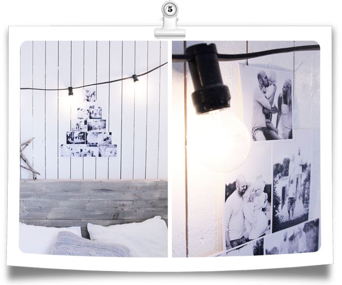 DIY Navidad: Árbol de fotografías en blanco y negro para la pared