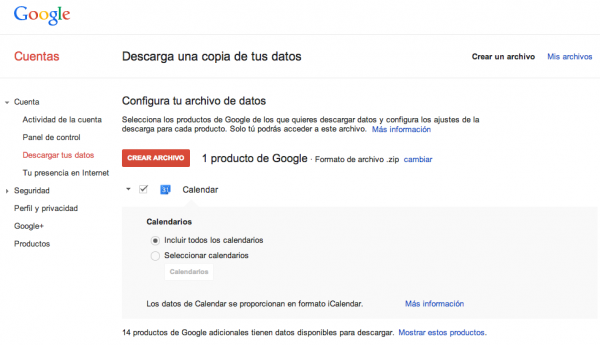 Descargar correo electrónico de gmail y calendarios