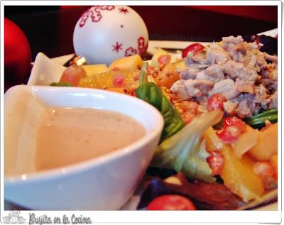 Ensalada de perdiz escabechada y fruta