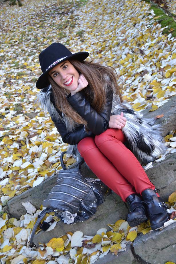 Red and grey red pants