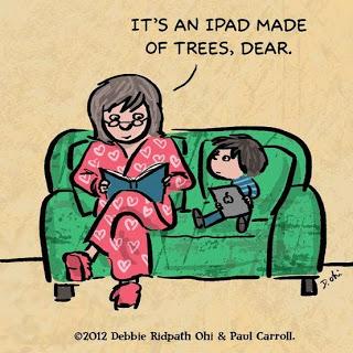 Ilustración de Debbie Ridpath Ohi & Paul Carrol Libros vs e-books: la batalla que ganó el lector (en 25 viñetas)