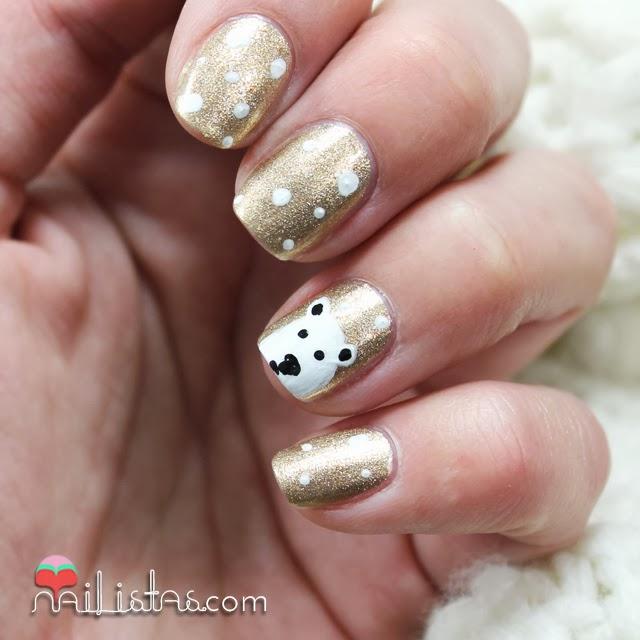 Decoración navideña de uñas | Nail art con oso polar
