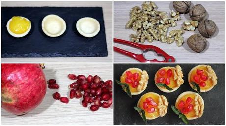 Mini Pastelitos de lemon curd con nueces de California y granada. Postre navideño Mini Pastelitos de lemon curd con nueces de California y granada. Postre navideño