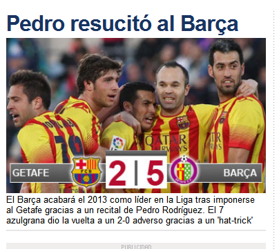 El diario Sport omite las jugadas en las que sale beneficiado el Barça en Getafe