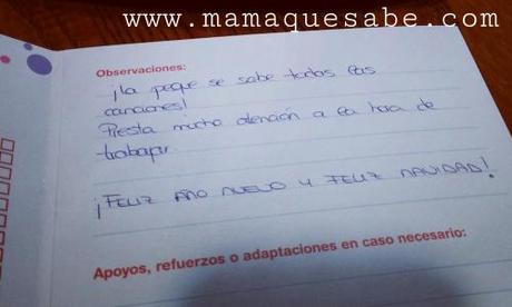 Notas escolares del primer trimestre. nota para la peque