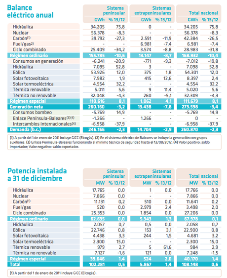 balance eléctrico 2013