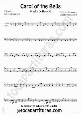Tubepartitura Carol of the Bells partitura para Violonchelo y Fagot villancico popular de Navidad