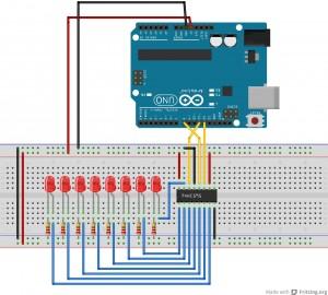 Contador de 8 bits con el IC 74HC595