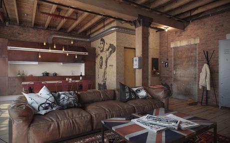 Un loft industrial muy masculino