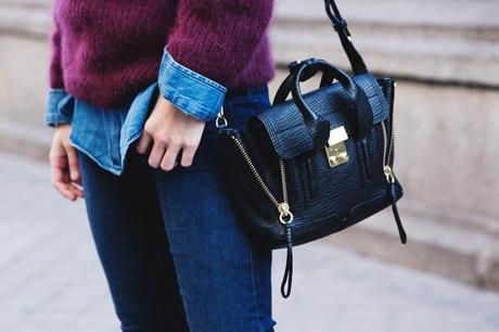 Double Denim! Double_Denim-Loafers-Burgundy_Jumper-Outfit-Vintage_Scarf-Street_Style-34