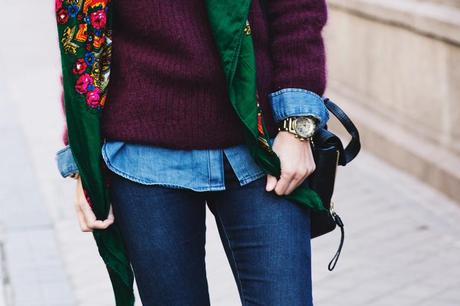 Double Denim! Double_Denim-Loafers-Burgundy_Jumper-Outfit-Vintage_Scarf-Street_Style-35