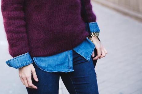 Double Denim! Double_Denim-Loafers-Burgundy_Jumper-Outfit-Vintage_Scarf-Street_Style-30