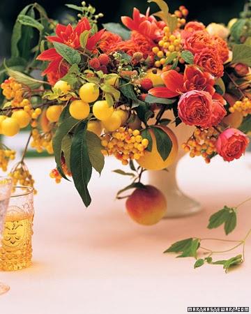 Centro de mesa con frutas Flores y frutas