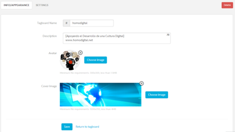 Configura el Tagboard Configura el Tagboard