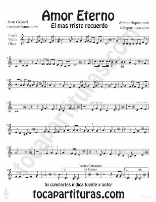 Tubepartitura Amor Eterno de Rocío Dúrcal Partitura de Flauta, Violín, Oboe y corno e instrumentos afinados en Do y clave de Sol en 2º línea