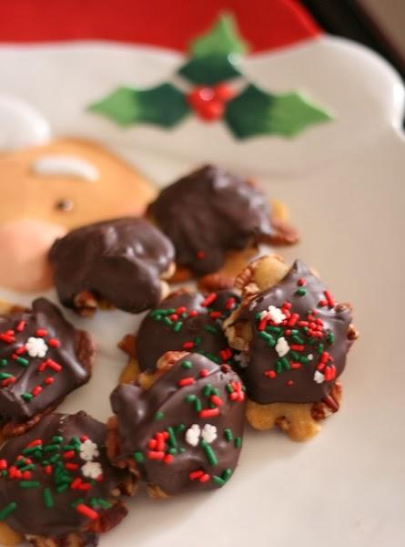 Dulces de pecan, caramelo y chocolate (receta de caramelo) Dulces de pecan, caramelo y chocolate (receta de caramelo)