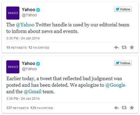 Ayer Yahoo utilizó Twitter para hacer notar el problema de Gmail, luego se retractó yahoo-gmail-tweet-2
