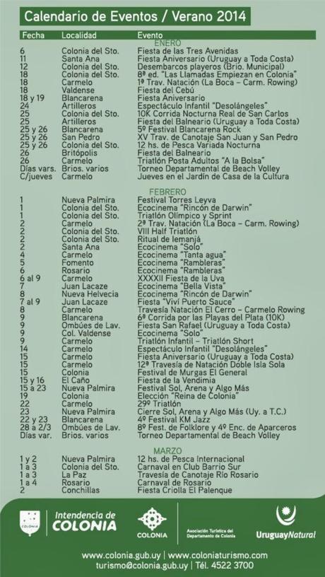 Calendario de Eventos Verano 2014 en Colonia - Uruguay