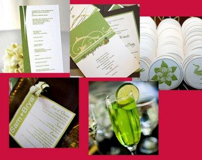 Boda en verde y blanco; decoración del banquete y cocktail