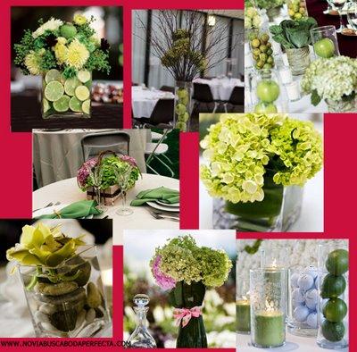Boda en verde y blanco; decoración del banquete y cocktail