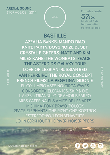 Arenal Sound 2014: Bastille, Iván Ferreiro, La Pegatina, Mishima, Pony Bravo, Matt and Kim, Peace...