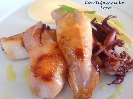 Chipirones a la plancha con crema de patatas fritas Chipirones a la plancha con crema de patatas fritas