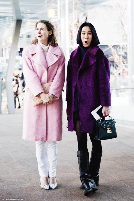 New York Fashion Week Street Style I New_York_Fashion_Week-Street_Style-Fall_Winter-2015-Stripes_Fur_Coat-White_Boots-Purple_Coat-Pink_Coat-Eva_Chen-
