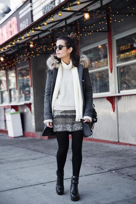 THE CORNER Sequins_Skirt-Duffle_Coat-Boots-New_York_Fashion_Week-Street_Style-NYFW-Outfit-23