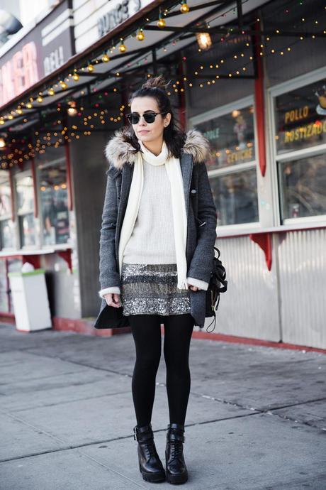 THE CORNER Sequins_Skirt-Duffle_Coat-Boots-New_York_Fashion_Week-Street_Style-NYFW-Outfit-25