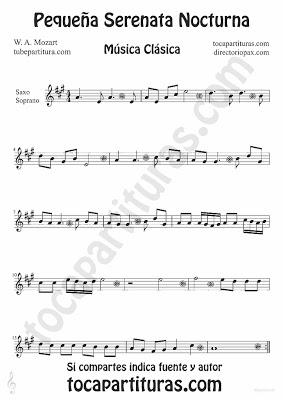 Tubepartitura Pequeña serenata nocturna de Mozart para Saxofón Soprano Música Clásica
