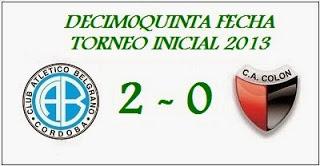 Belgrano:2 - Colón:0 (Fecha 15°) Belgrano:2 - Colón:0 (Fecha 15°)