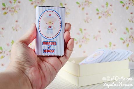 CUMPLES A PARES cumpleaños osito marinero guirnalda chocolatinas personalizada fiesta kit