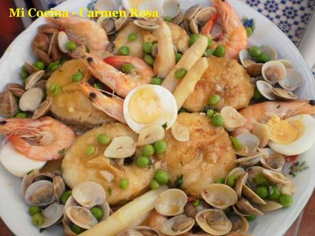 PESCADA EN SALSA CON ALMEJAS Y LANGOSTINOS PESCADA EN SALSA CON ALMEJAS Y LANGOSTINOS