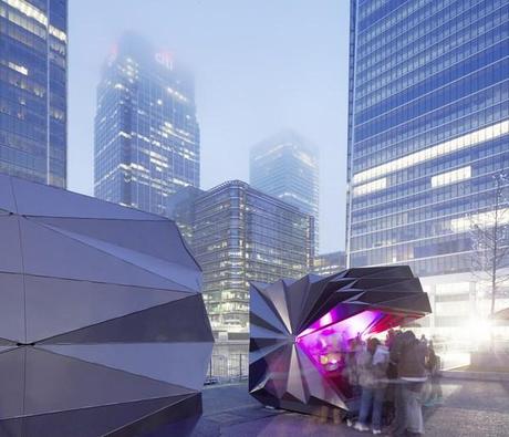 Make crea Kiosks: flexibles y transportables quioscos de origami invaden Canary Wharf. 3 kiosk make