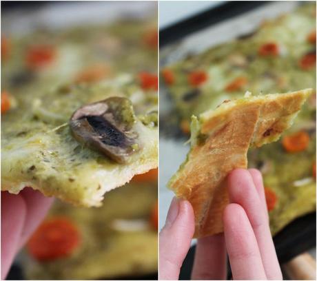 Pizza pesto con champiñones y Mozzarella catsgh